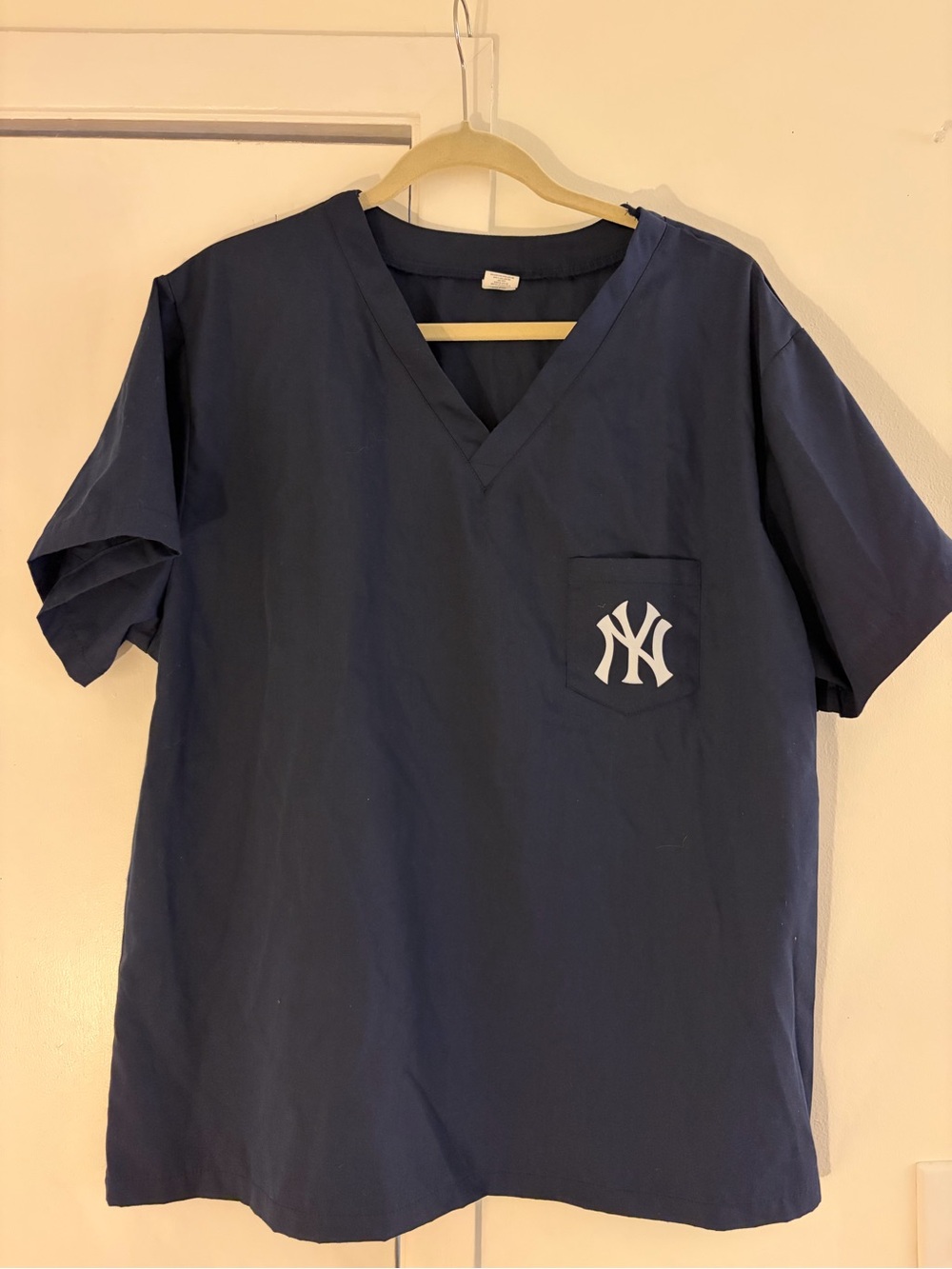 Navy V-Neck Top with New York Yankees Pocket Logo